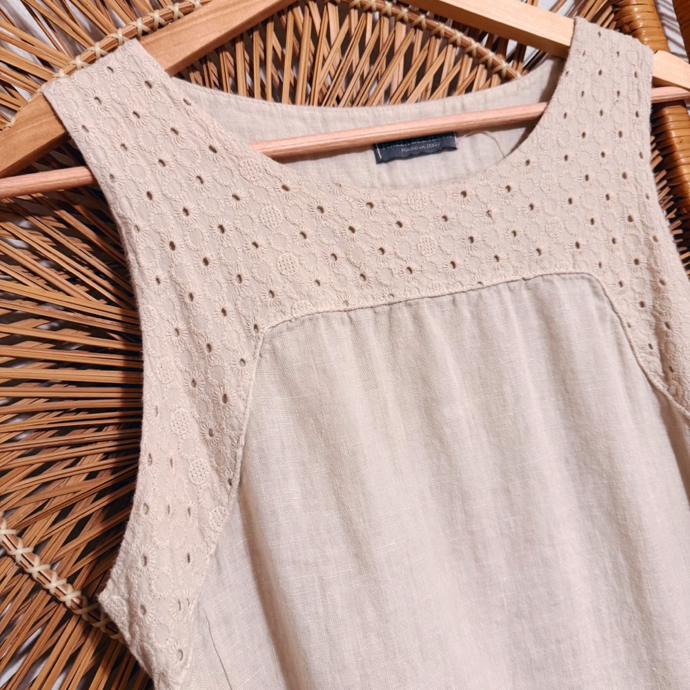 Plazza Del Tempio 100% Linen Beige Sleeveless Dress Made In Italy View 3